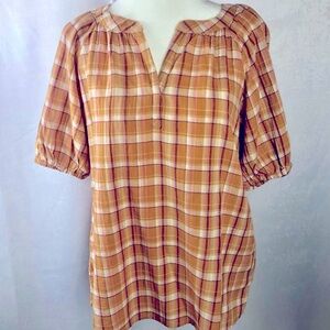 Beachlunchlounge plaid short sleeve Peasant style size extra small NWT